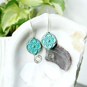 Hammered Boho Chic Antiqued Dangle Earrings, Artisan Jewelry, 1.5"